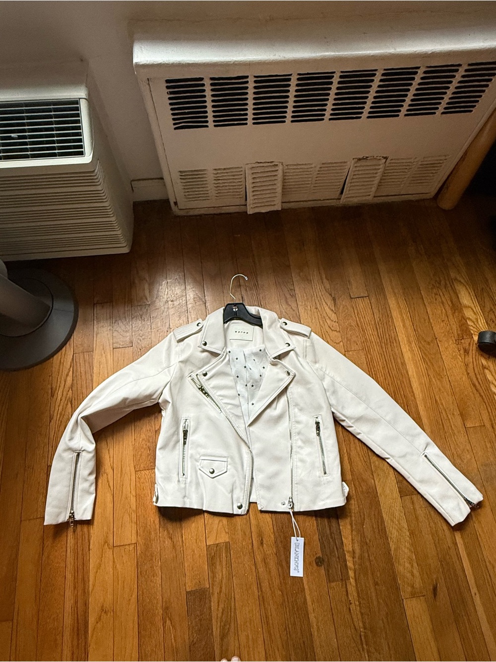 Blank NYC White Moto Leather Jacket with Silver Hardware